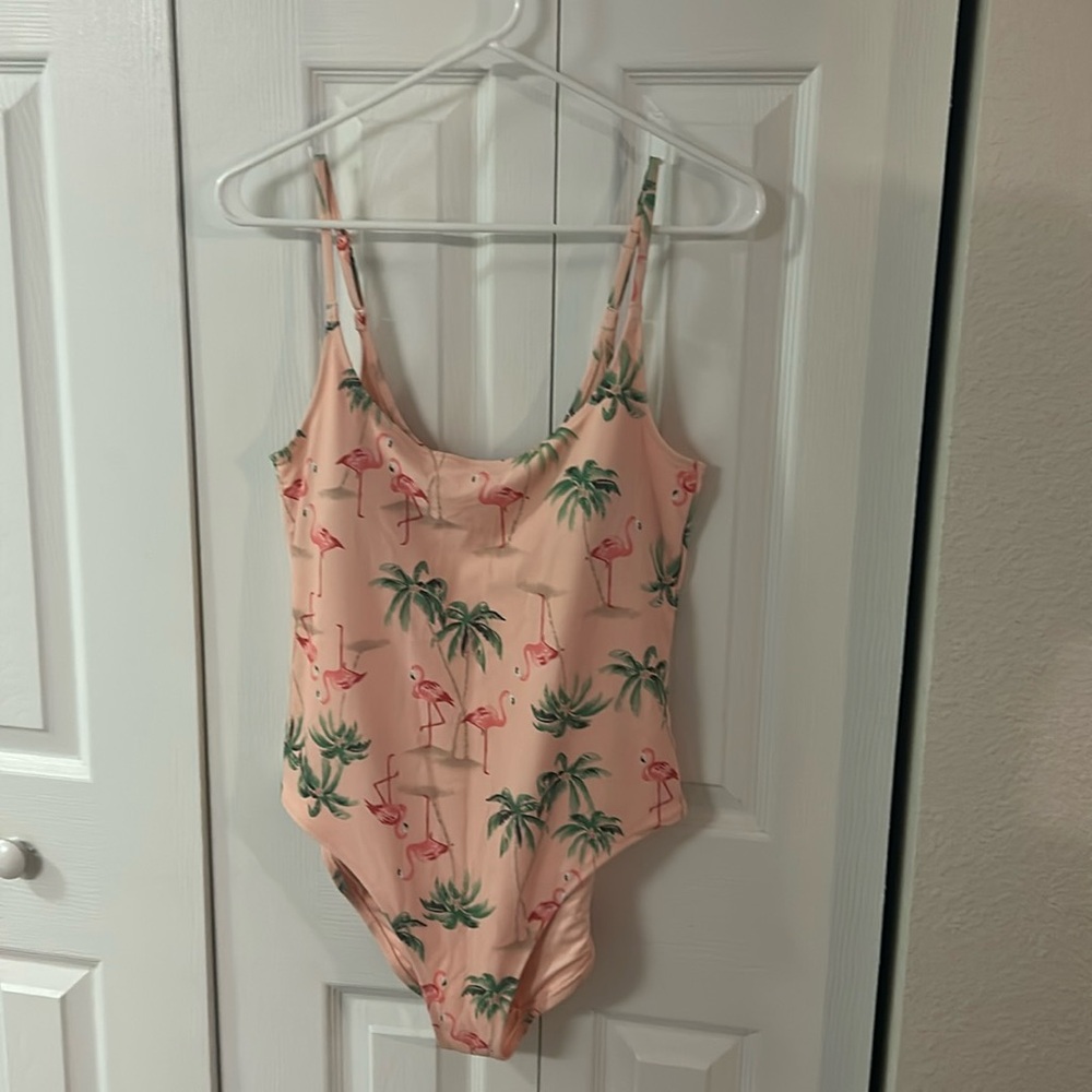 Old Navy Peach Flamingo Print One-Piece Swimsuit